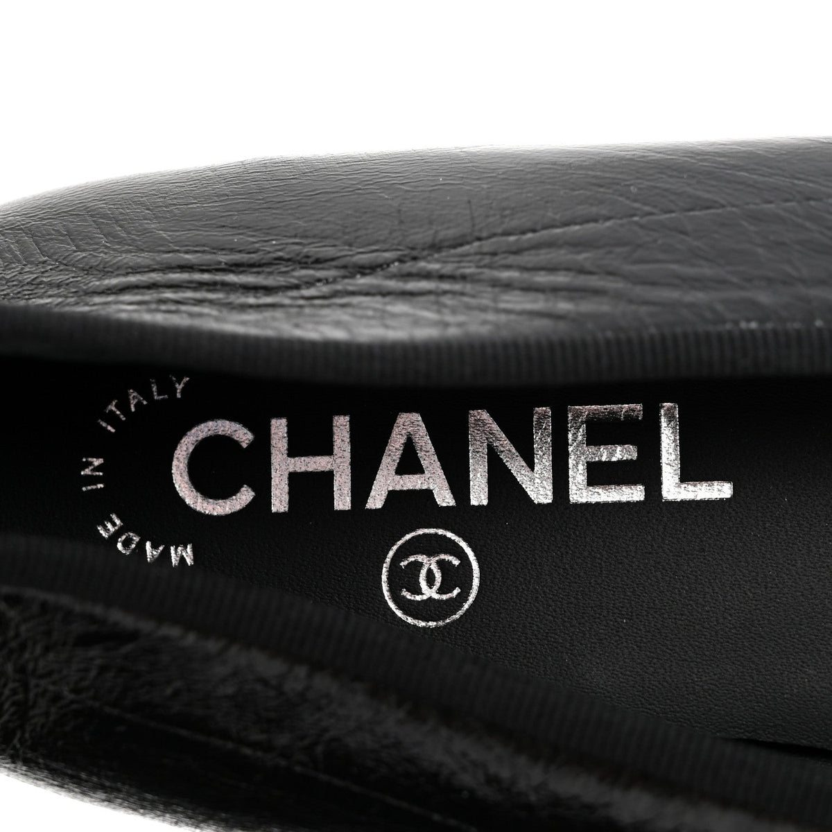 Crumpled Shiny Lambskin Cap Toe CC Ballerina Flats 39 Black White