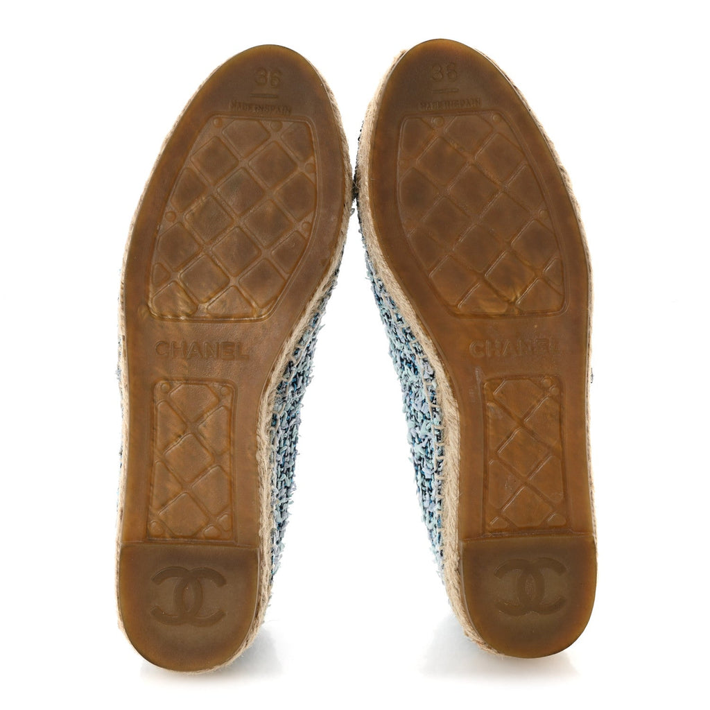 Tweed CC Espadrilles 36 Navy Blue Green Blue