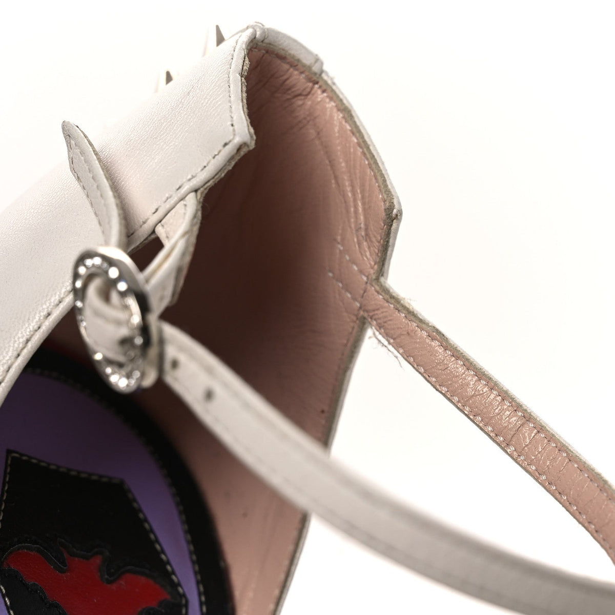 Calfskin Crystal GG Bow Sadie Spike Ankle Strap d'Orsay High Heel Pumps 35.5 White