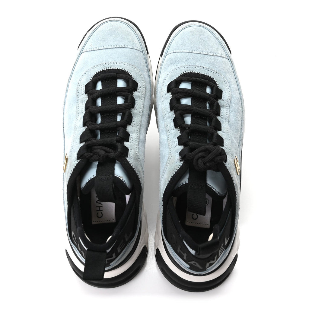 Suede Calfskin Nylon Grosgrain CC Sneakers 38.5 Light Blue