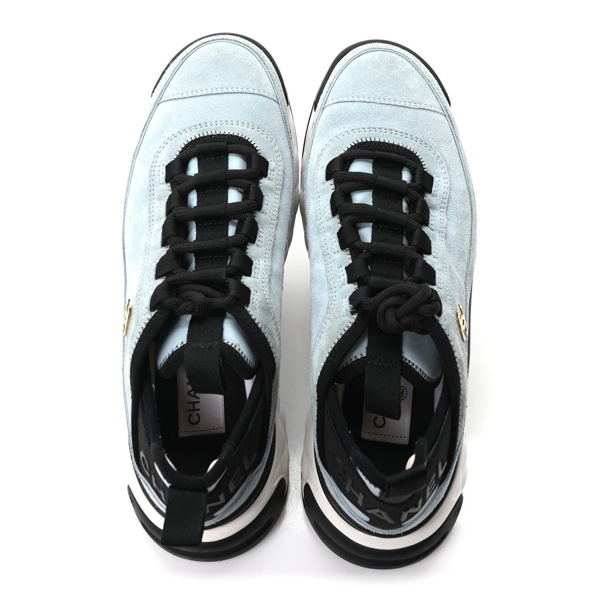 Suede Calfskin Nylon Grosgrain CC Sneakers 38.5 Light Blue