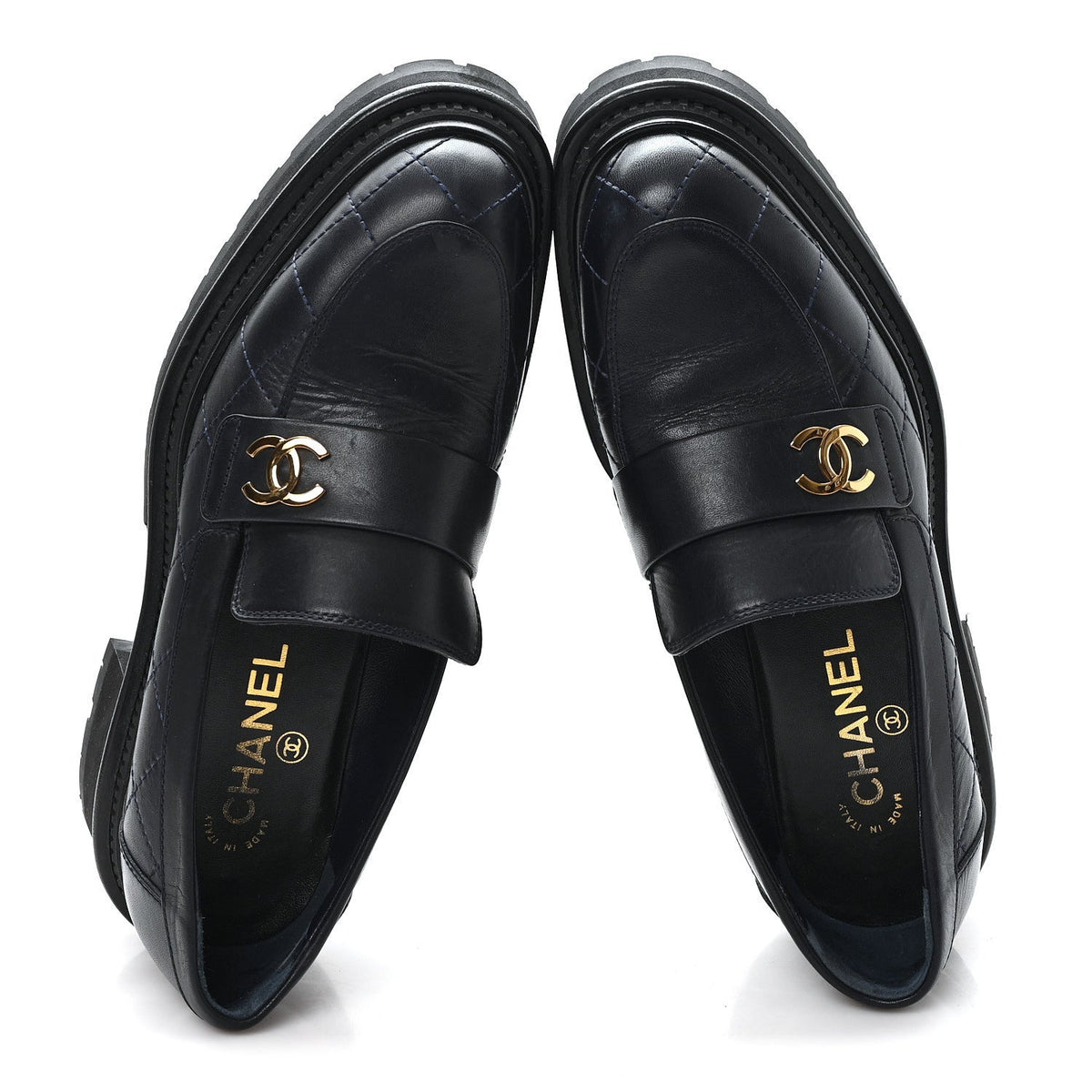 Calfskin Quilted CC Mocassin Loafers 38 Black