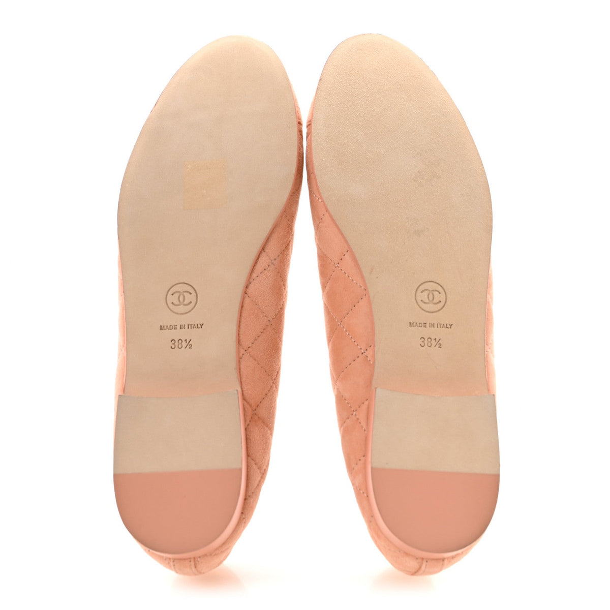 Suede Kidskin Quilted Cap Toe CC Ballerina Flats 38.5 Light Orange