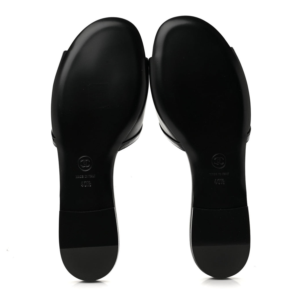 Lambskin Patent Calfskin CC Cutout Mules 40.5 Black