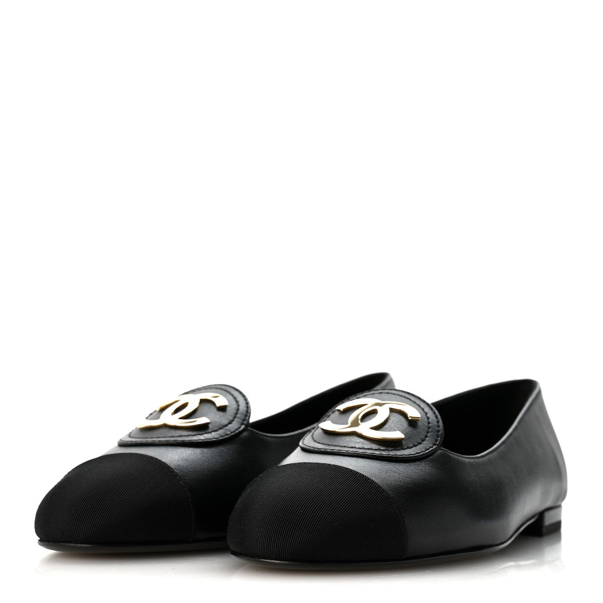 Calfskin Grosgrain Cap Toe CC Moccasin Loafers 37 Black