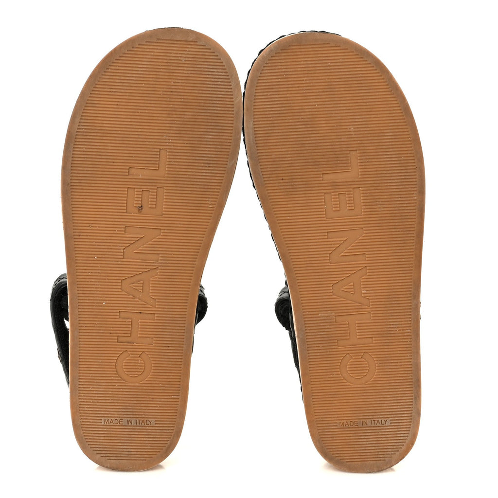 Cord Lambskin Quilted Logo Sandals 37 Black