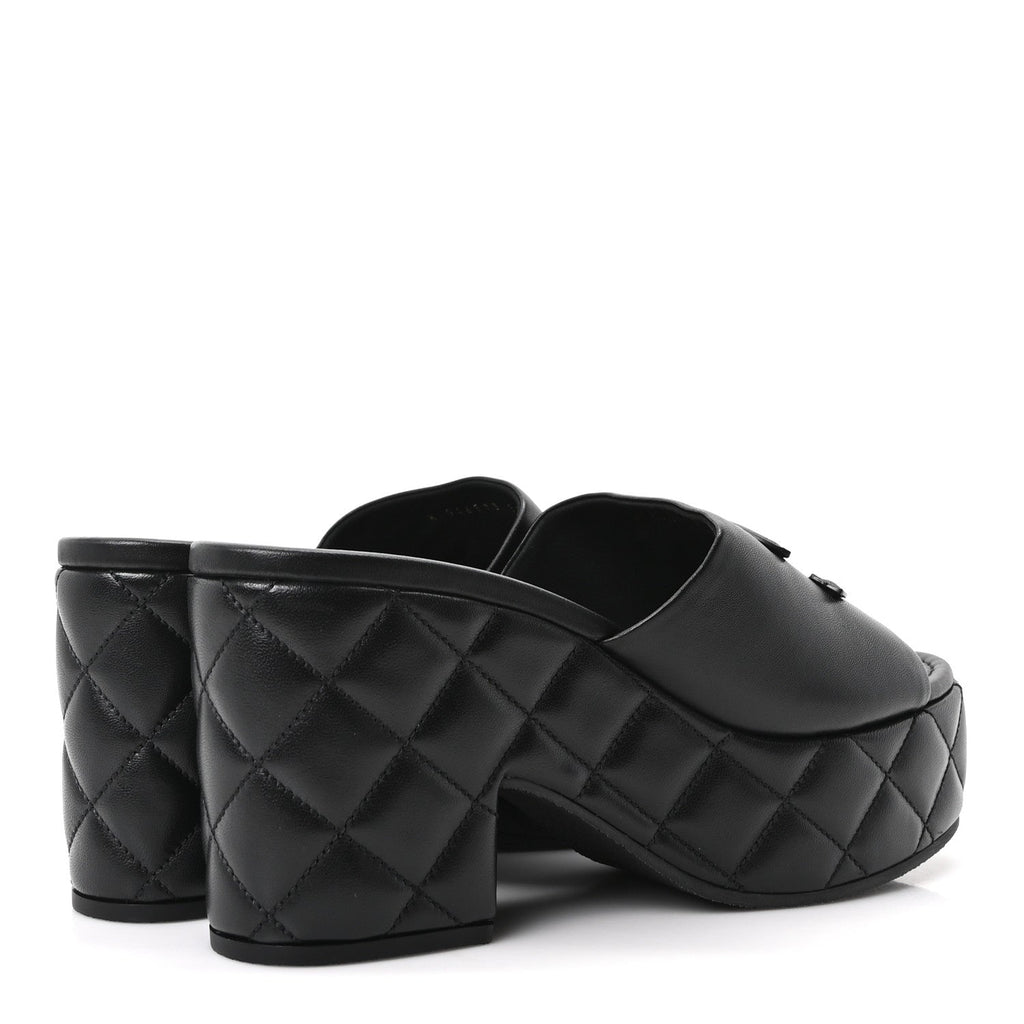 Lambskin Quilted CC Platform Mules 38.5 Black