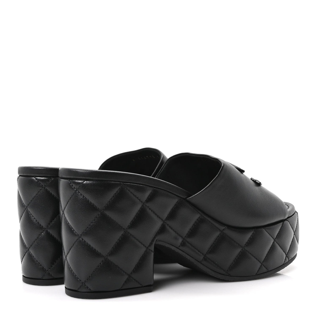 Lambskin Quilted CC Platform Mules 38.5 Black