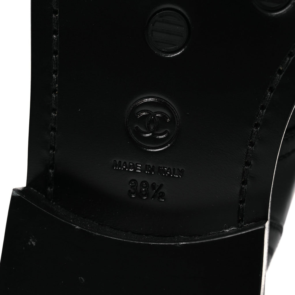 Calfskin Grosgrain Lace Up Combat Boots 38.5 Black