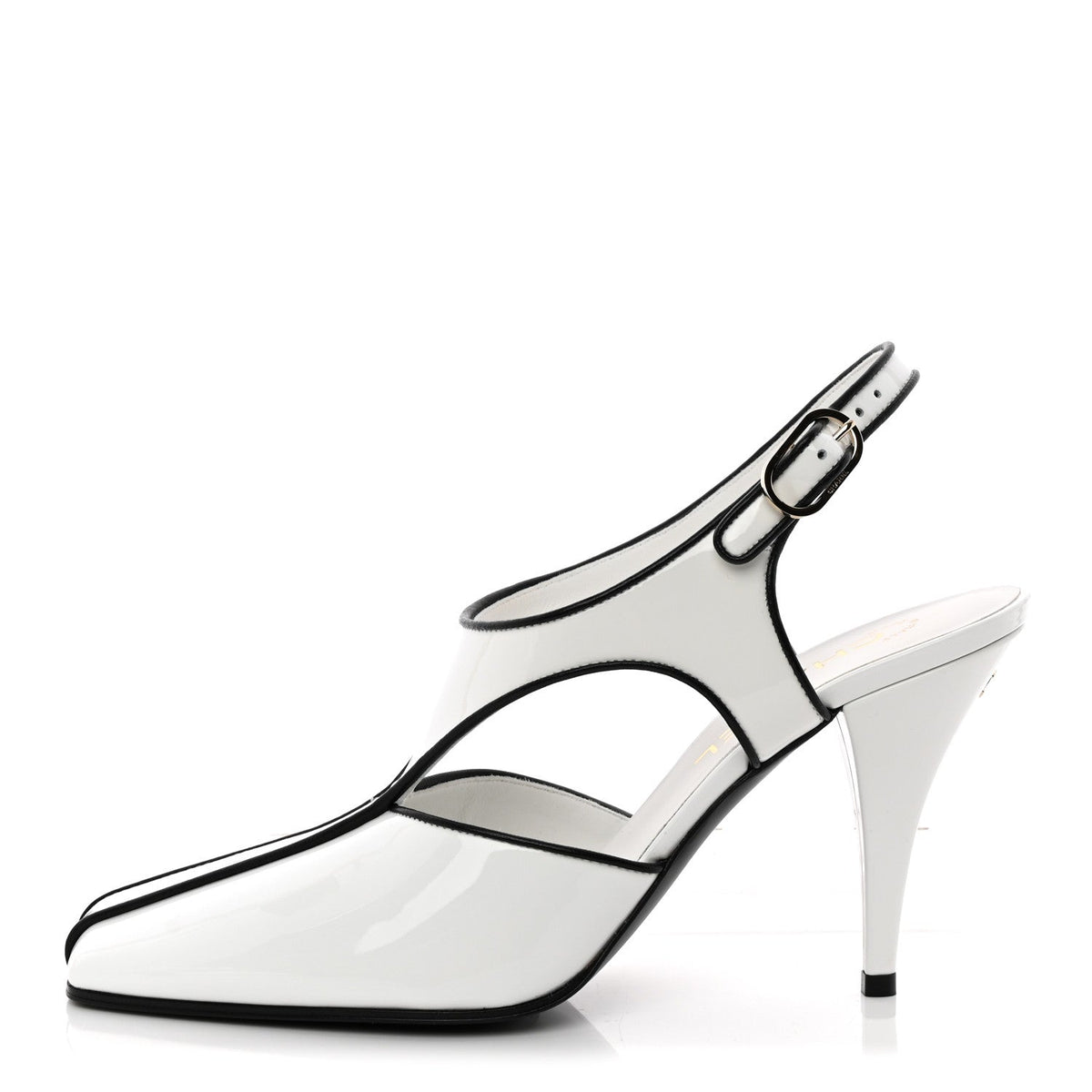 Patent Calfskin Lambskin Slingback Pumps 38.5 White Black
