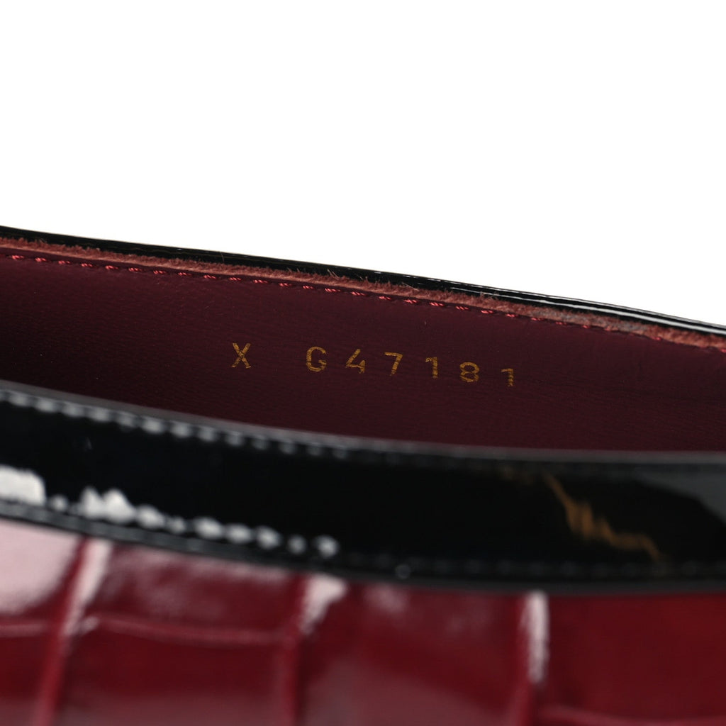Crocodile Embossed Patent Calfskin Pumps 38.5 Burgundy Black