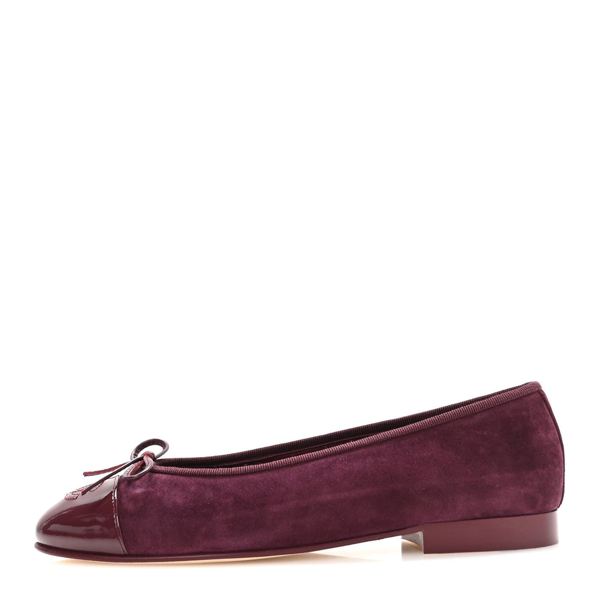 Suede Patent Calfskin Cap Toe CC Ballerina Flats 37 Burgundy