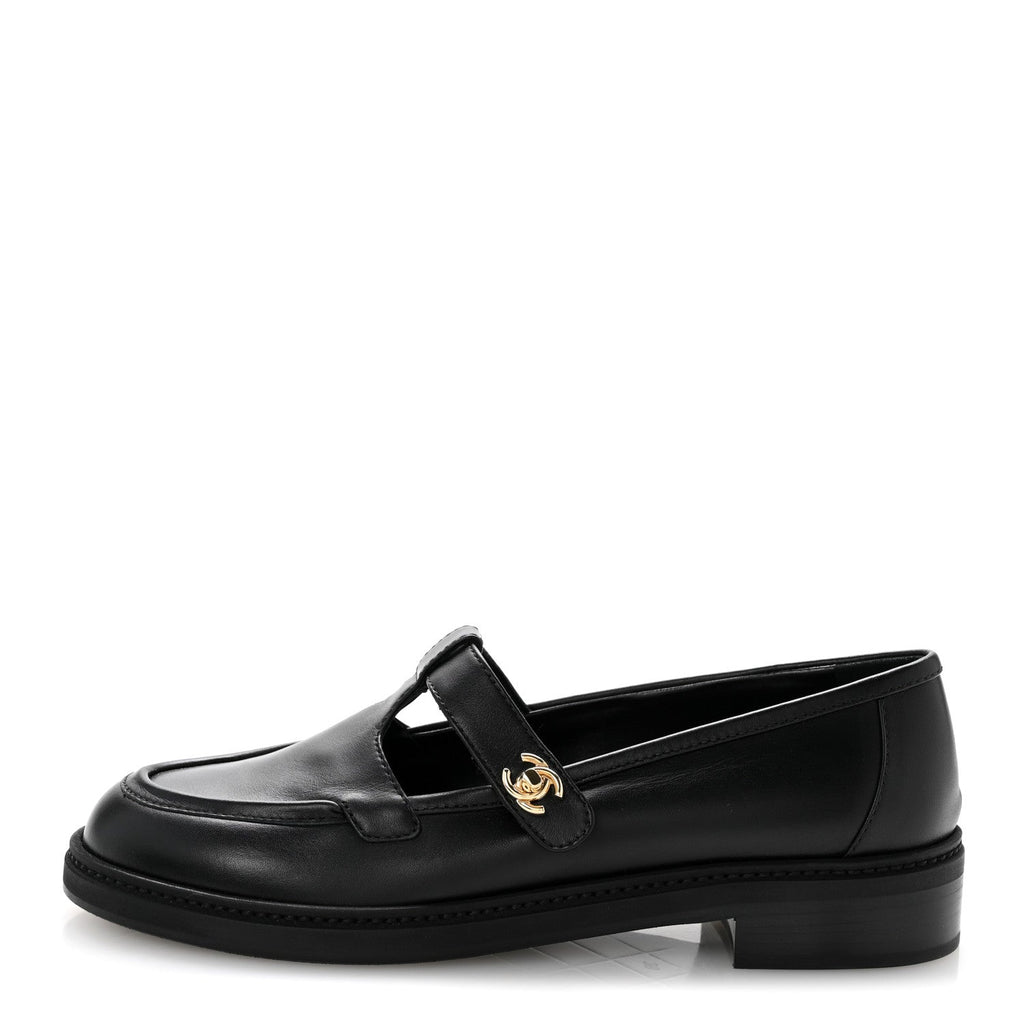 Calfskin CC Turnlock Moccasin Loafers 39 Black