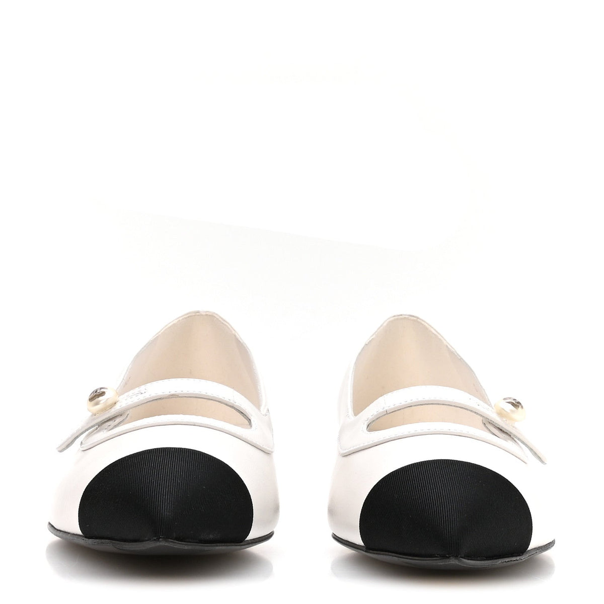Shiny Lambskin Grosgrain Pearl Mary Janes Flats 38 White Black