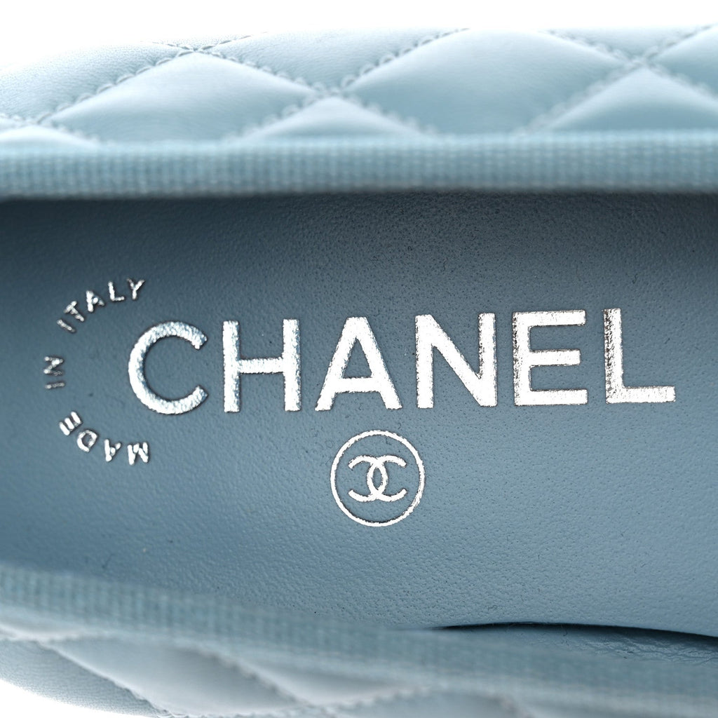Lambskin Quilted CC Cap Toe Ballerina Flats 38.5 Blue