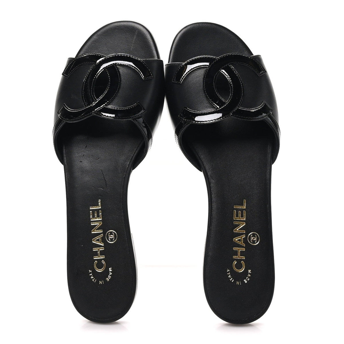 Lambskin CC Cutout Sandal Mules 37.5 Beige Black