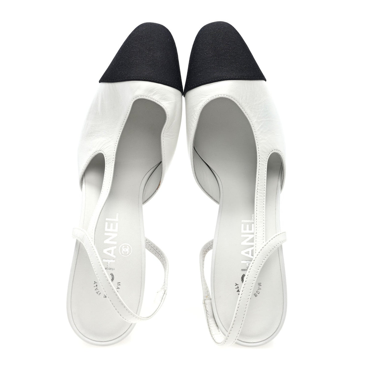 Goatskin Grosgrain Cap Toe CC Slingback Pumps 39 White Black