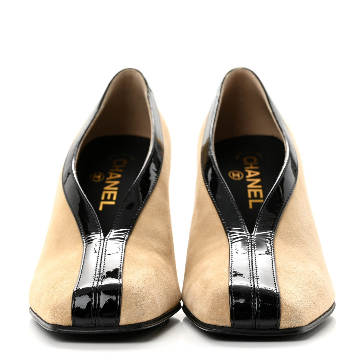 Suede Patent Calfskin Pumps 38.5 Beige Black