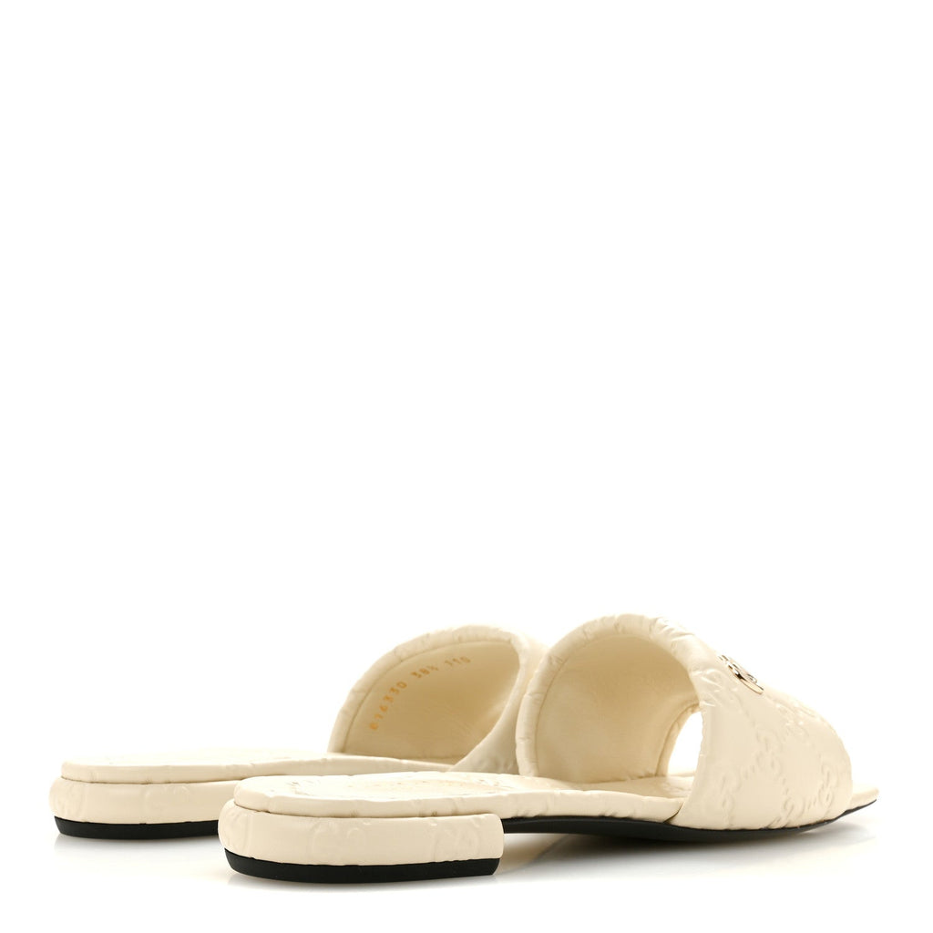 Nappa Double GG Flat Slide Sandals 38.5 New Ivoire