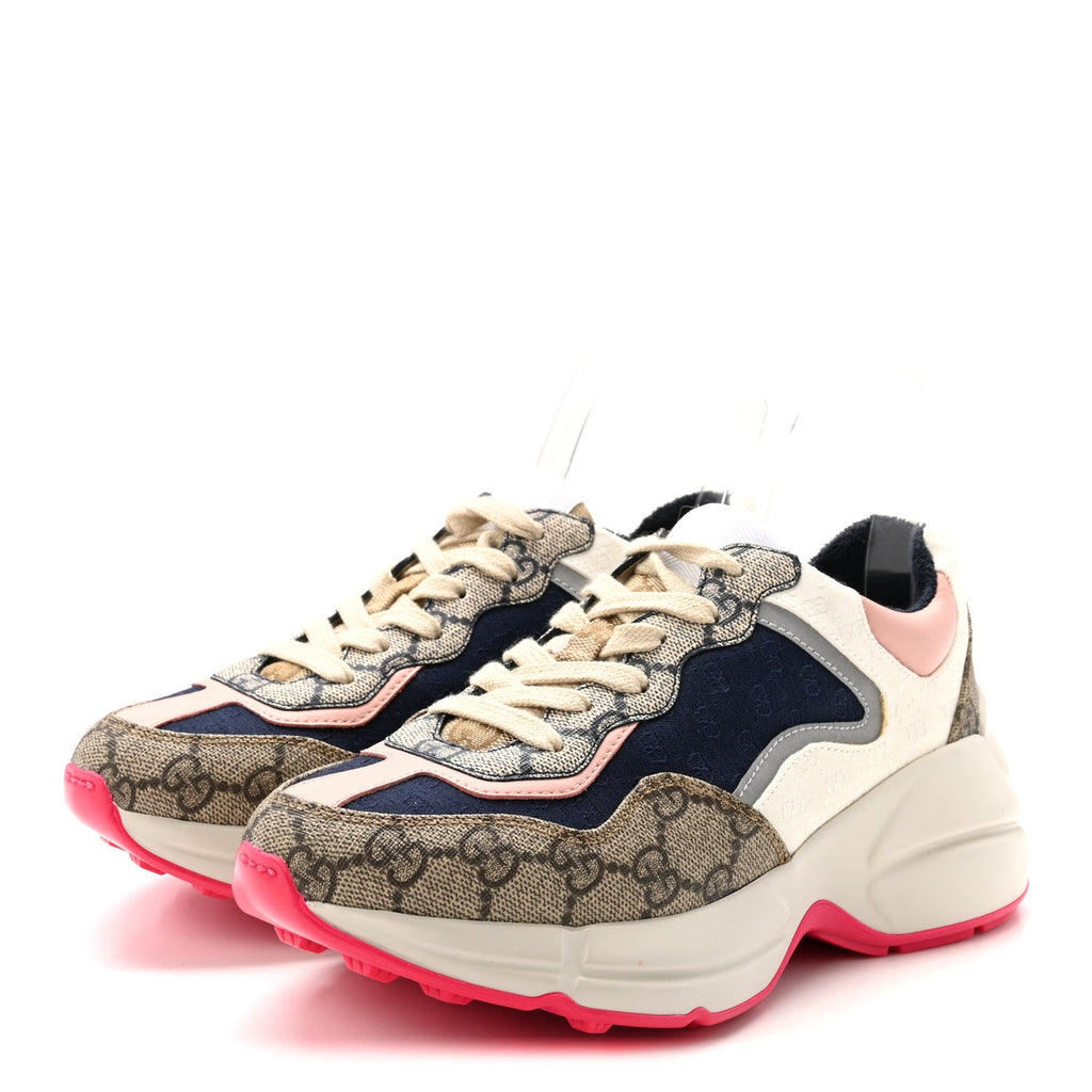 GG Supreme Monogram Mix Monogram Womens Rhyton Sneakers 35.5 London Blue Beige Pale Pink