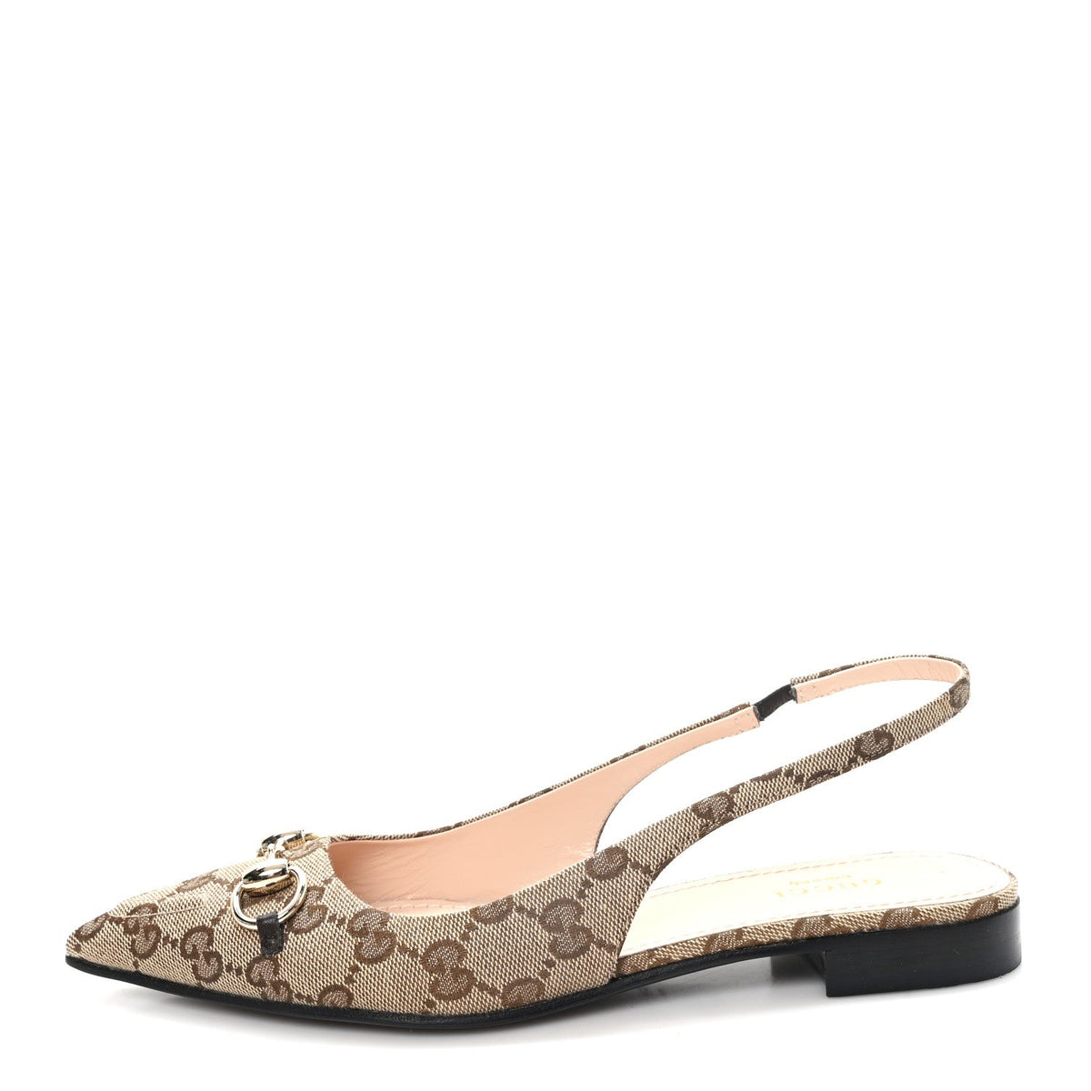 Monogram Horsebit Womens Slingback Ballet Flat 36.5 Beige Ebony Cocoa