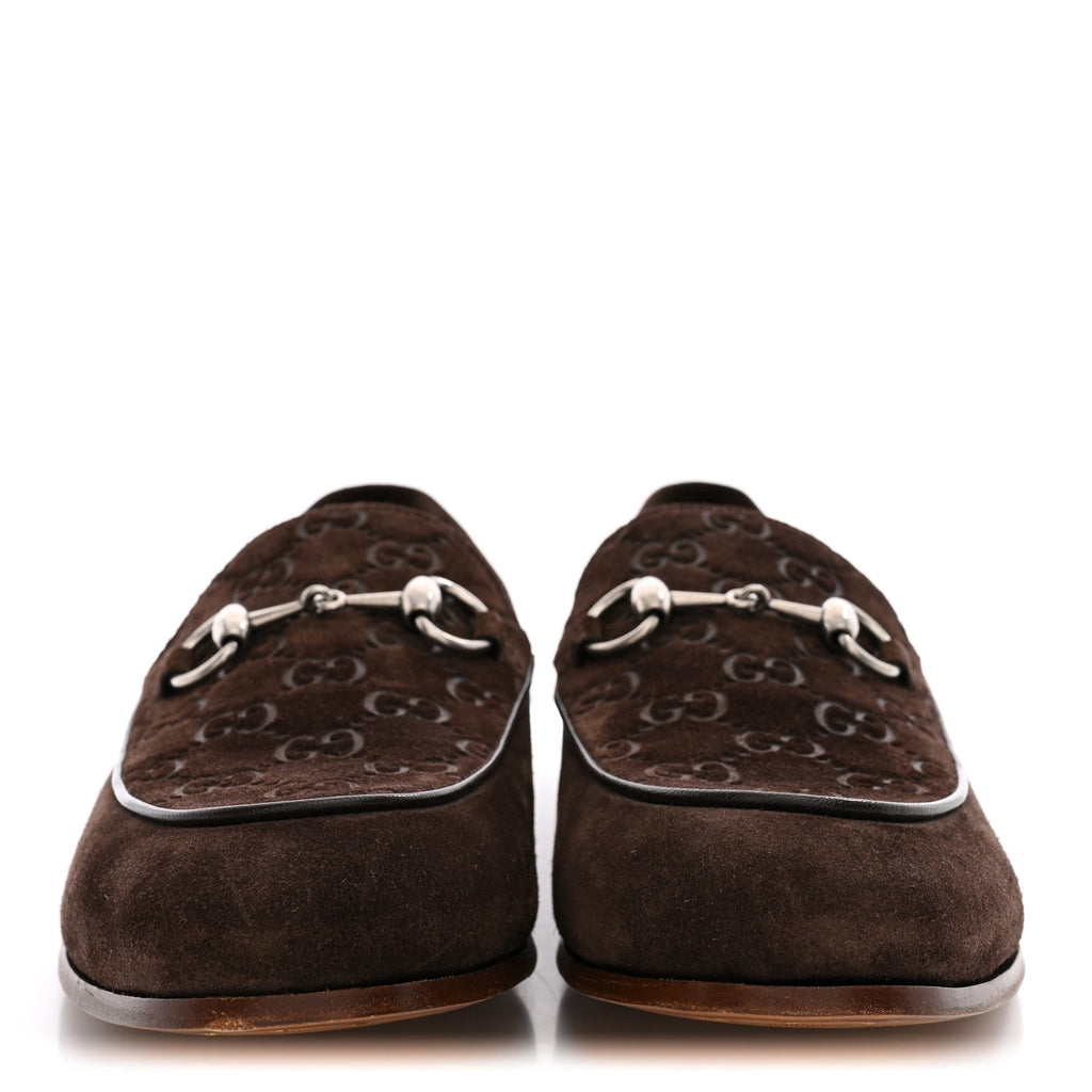 Luxury Suede GG Monogram Horsebit Mens Jordy Loafers 8 Night Cocoa