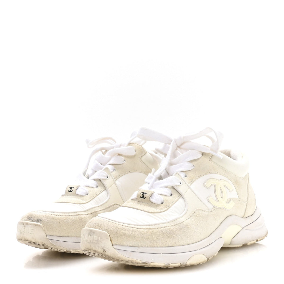 Suede Calfskin Fabric CC Sneakers 36 White