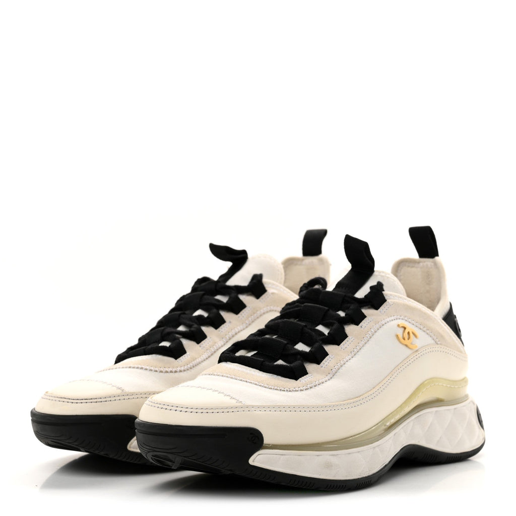 Velvet Calfskin Mixed Fibers CC Sneakers 39 Ivory Black