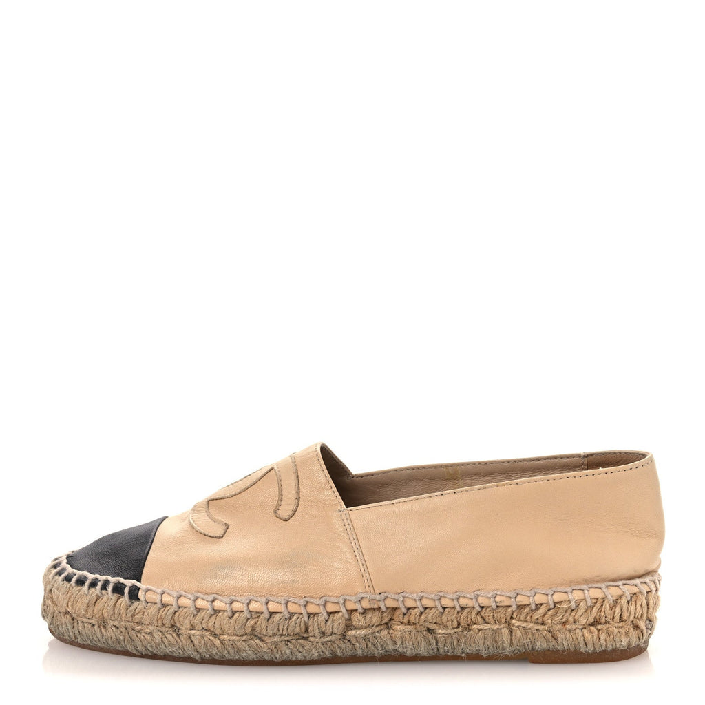 Lambskin CC Espadrilles 37 Beige Black