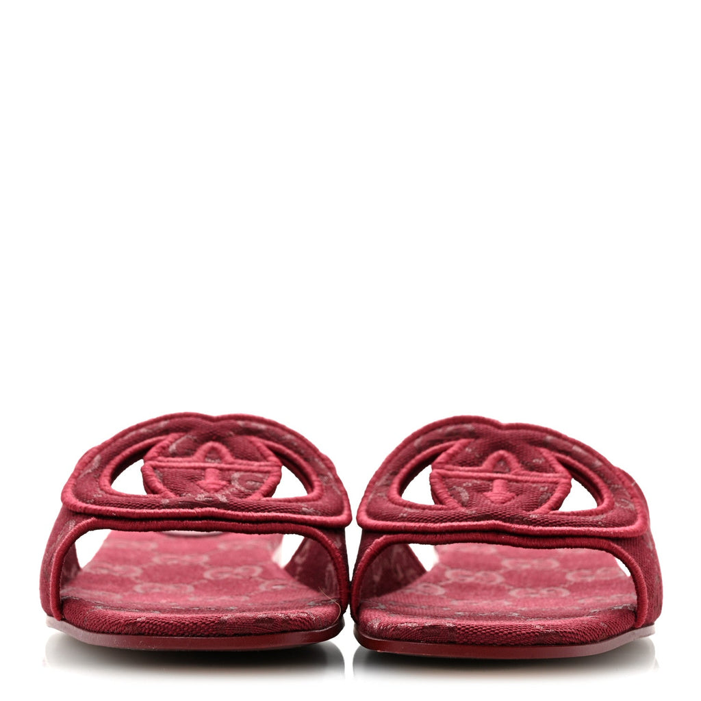 GG Canvas Interlocking G Cut Out Slide Sandals 37.5 Rosso Ancora