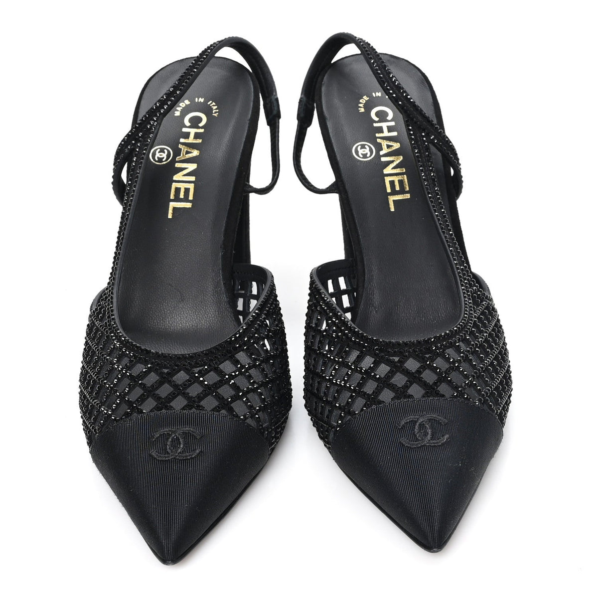 Suede Strass Grosgrain Cap Toe CC Slingback Pumps 39 Black
