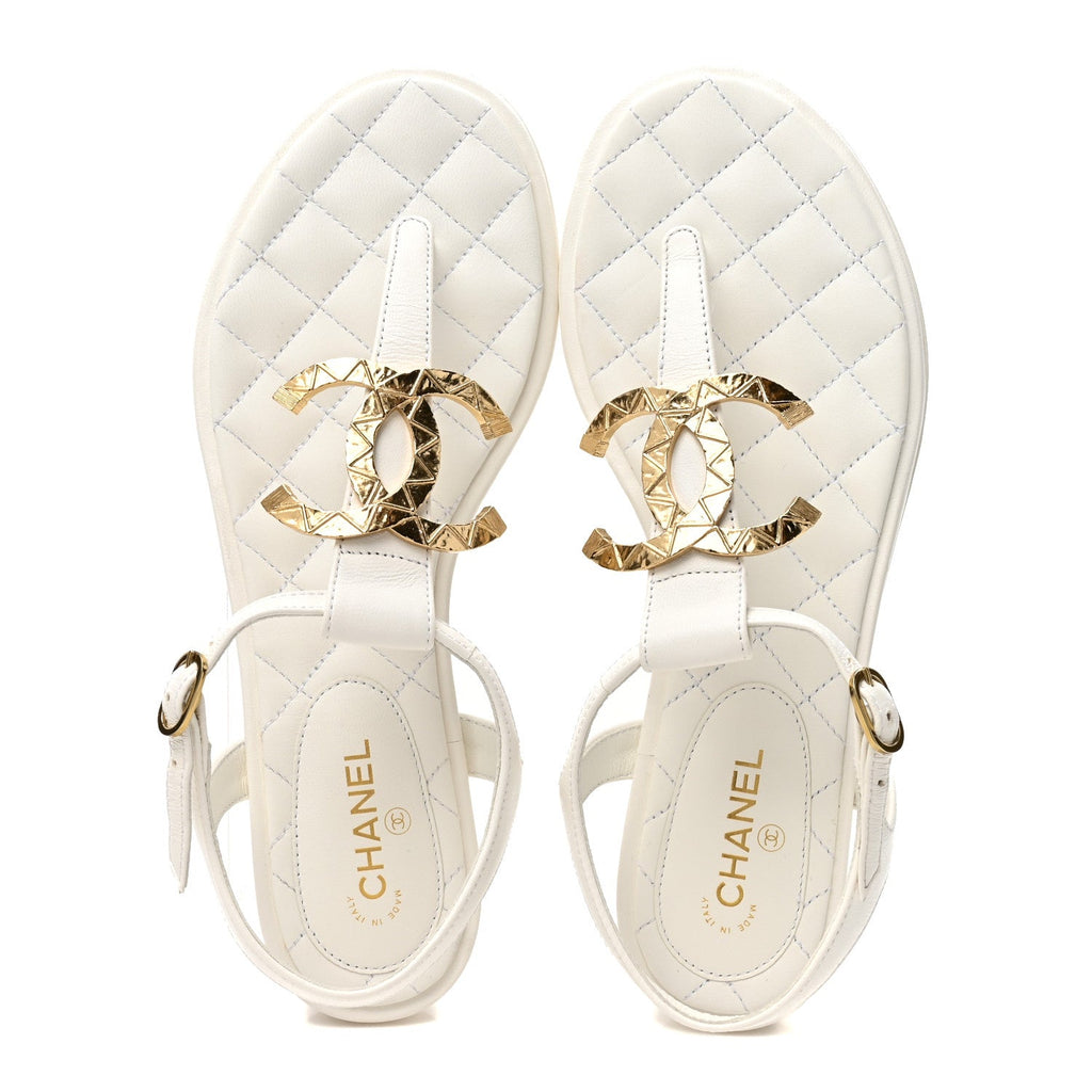 Lambskin CC Thong Sandals 37.5 White