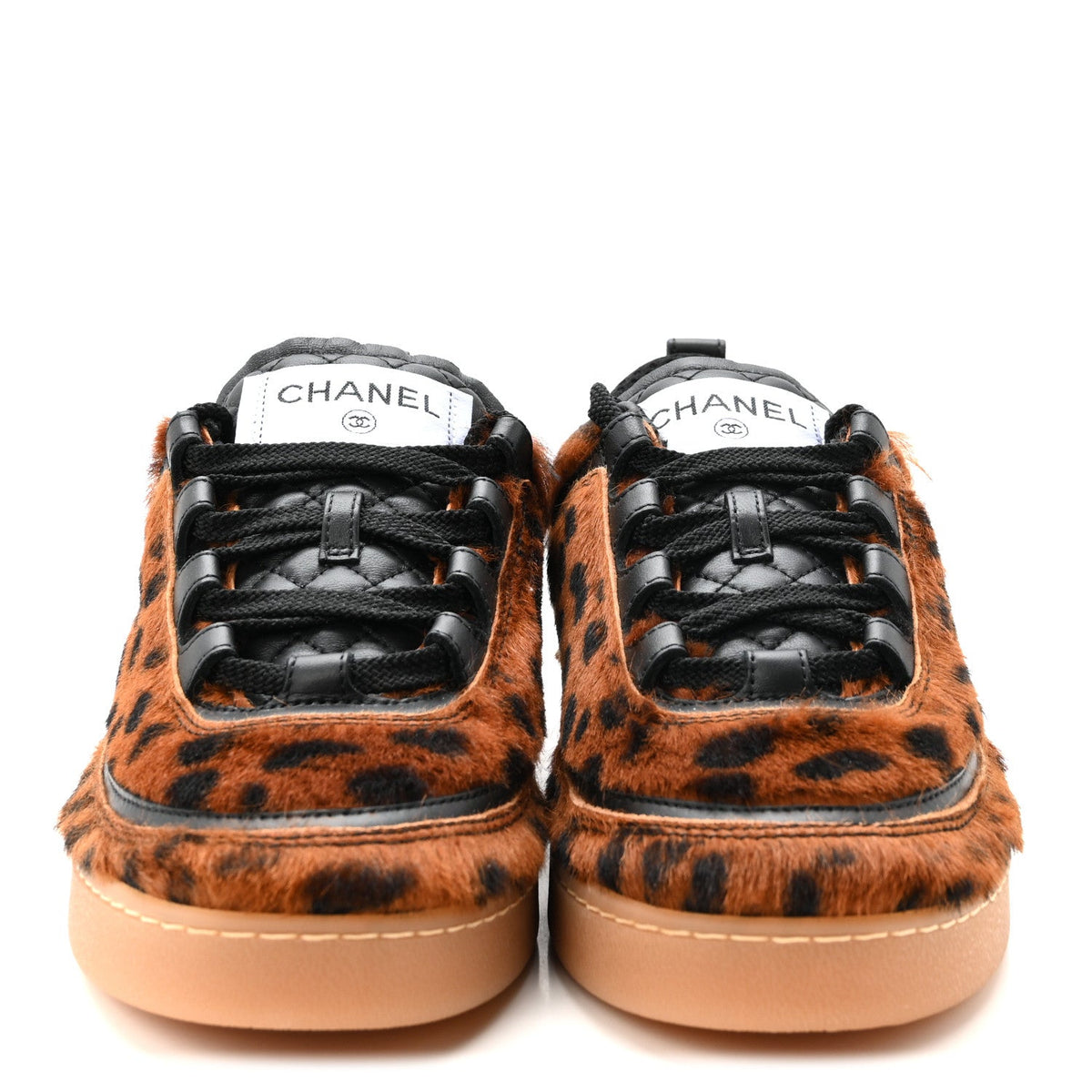 Lambskin Cheetah Print Quilted Sneakers 38.5 Brown Black