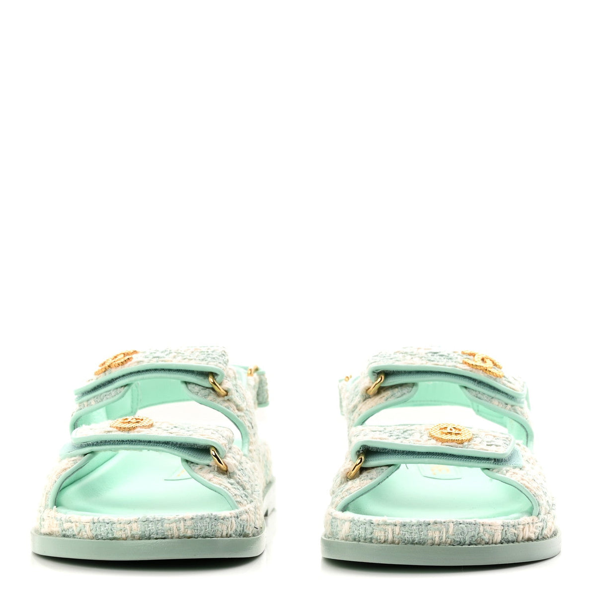 Wool Tweed Velcro Dad Sandals 37.5 Light Blue Ivory