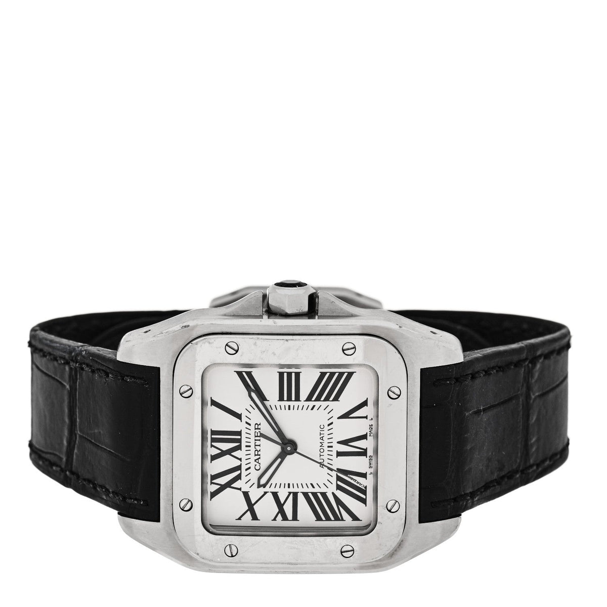 Stainless Steel Alligator 33mm Santos 100 Automatic Watch
