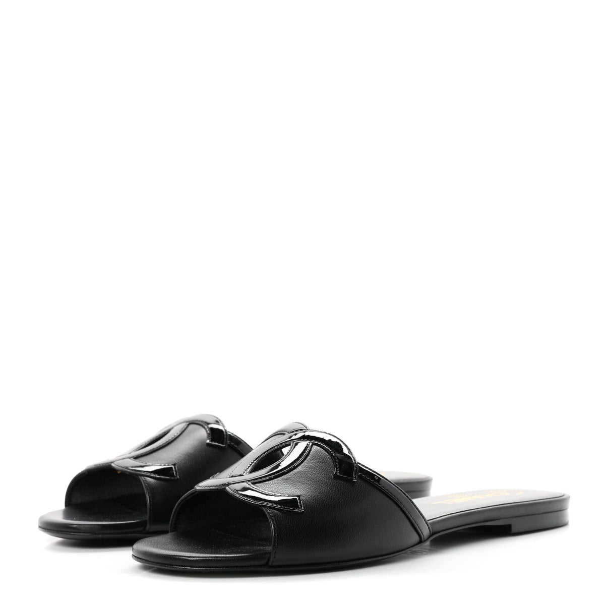 Lambskin Patent Calfskin CC Cutout Mules 39.5 Black