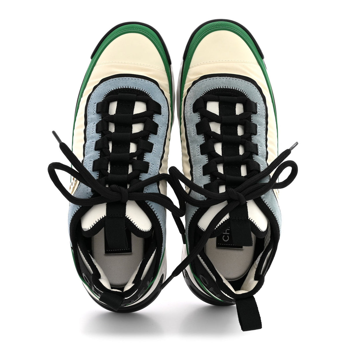 Suede Calfskin Mixed Fibers CC Sneakers 39 Ivory Green Light Blue 39 Ivory Green Light Blue