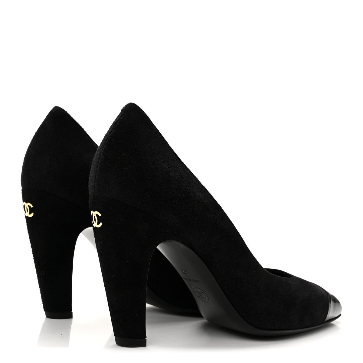 Suede Patent Calfskin Cap Toe CC Pumps 39 Black