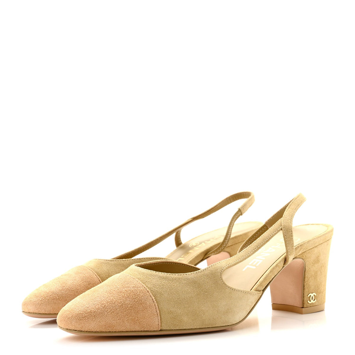 Suede Cap Toe CC Slingback Pumps 38.5 Light Beige