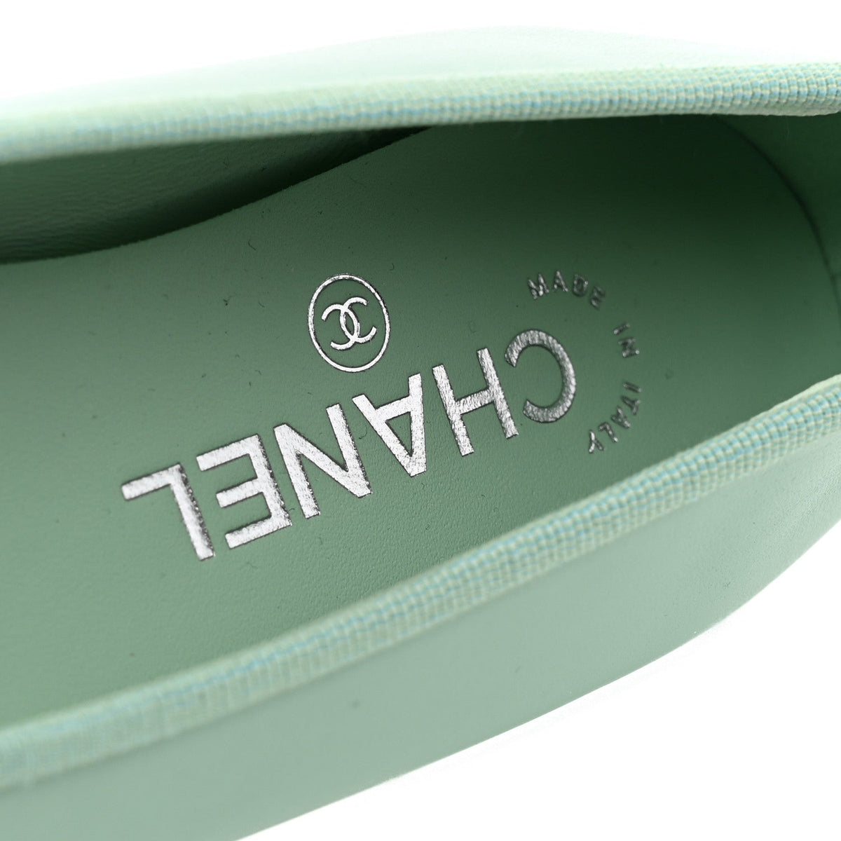 Lambskin CC Cap Toe Ballerina Flats  36.5 Light Green White