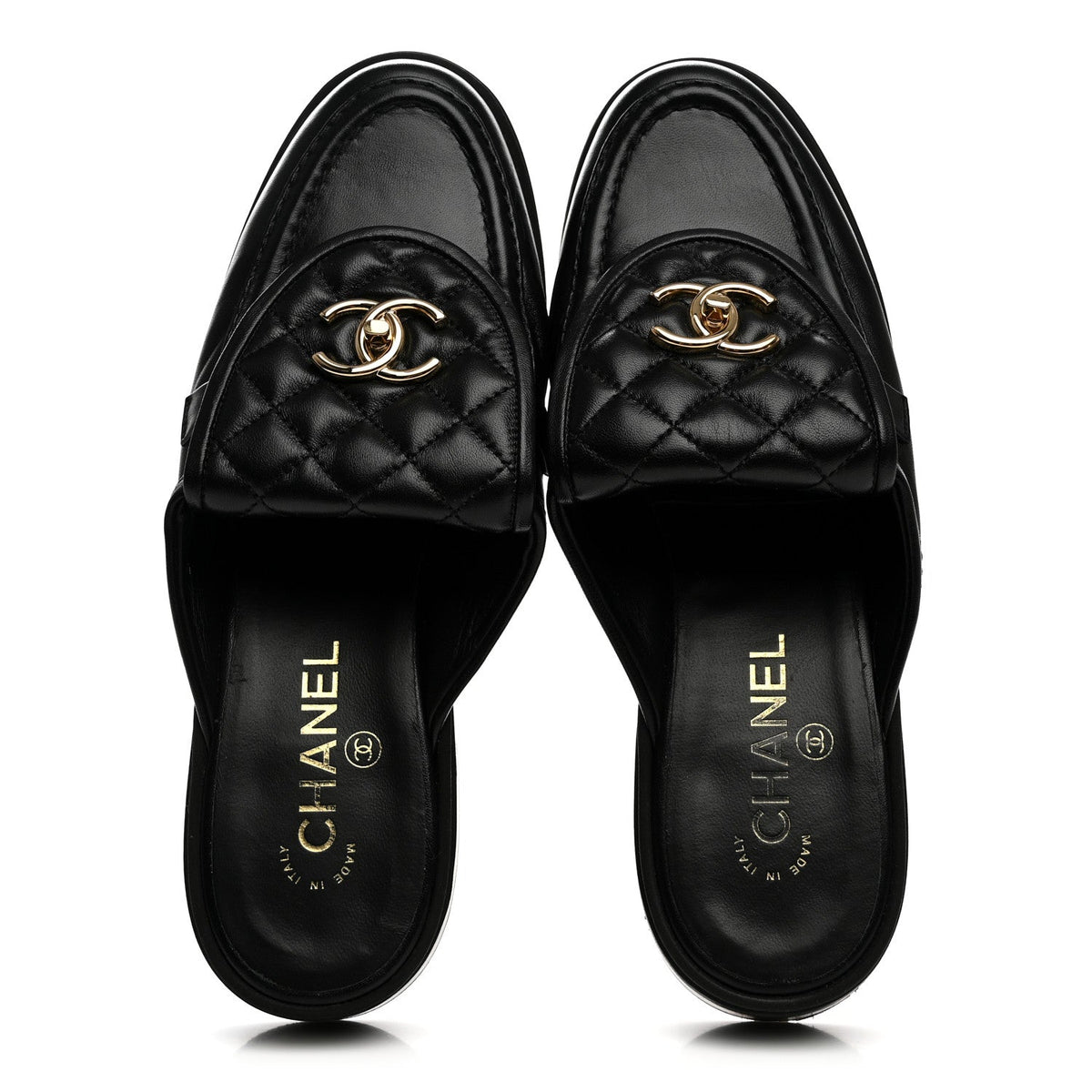 Lambskin Quilted CC Turnlock Mules 39.5 Black