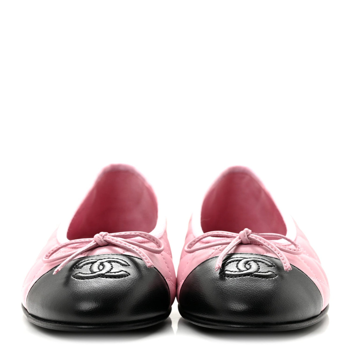 Lambskin Quilted CC Cap Toe Ballerina Flats 38 Pink Black