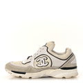 Mesh Suede Calfskin Grosgrain Womens CC Sneakers 37.5 White Black