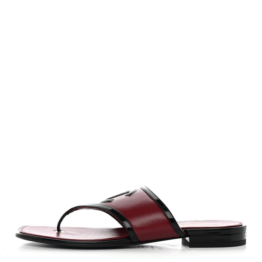 Lambskin Patent Calfskin CC Thong Sandals 37 Burgundy Black