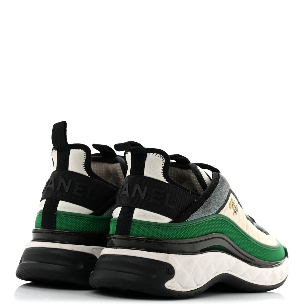 Suede Calfskin Mixed Fibers CC Sneakers 39.5 Ivory Green Light Blue