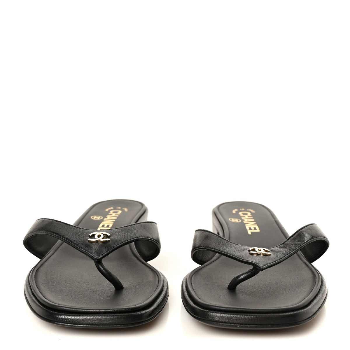 Lambskin CC Thong Sandals 37 Black