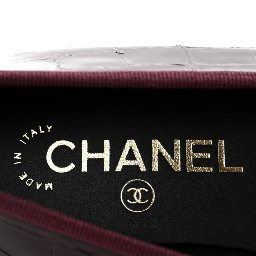 Crocodile Embossed Patent Cap Toe Ballerina Flats 36.5 Dark Burgundy Black
