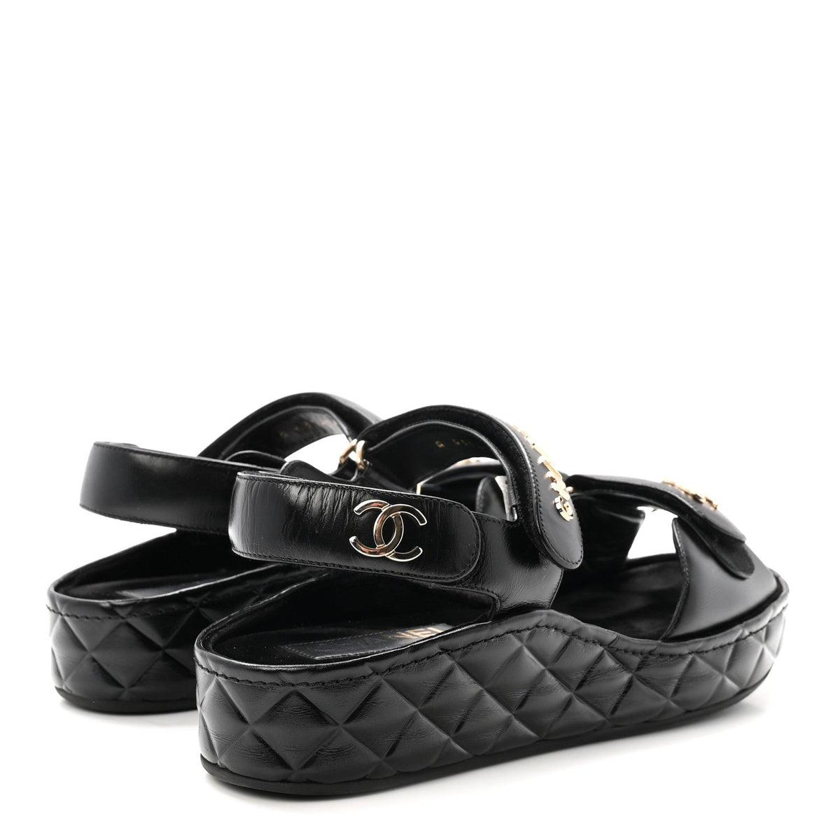 Shiny Calfskin Logo Platform Sandals 38 Black