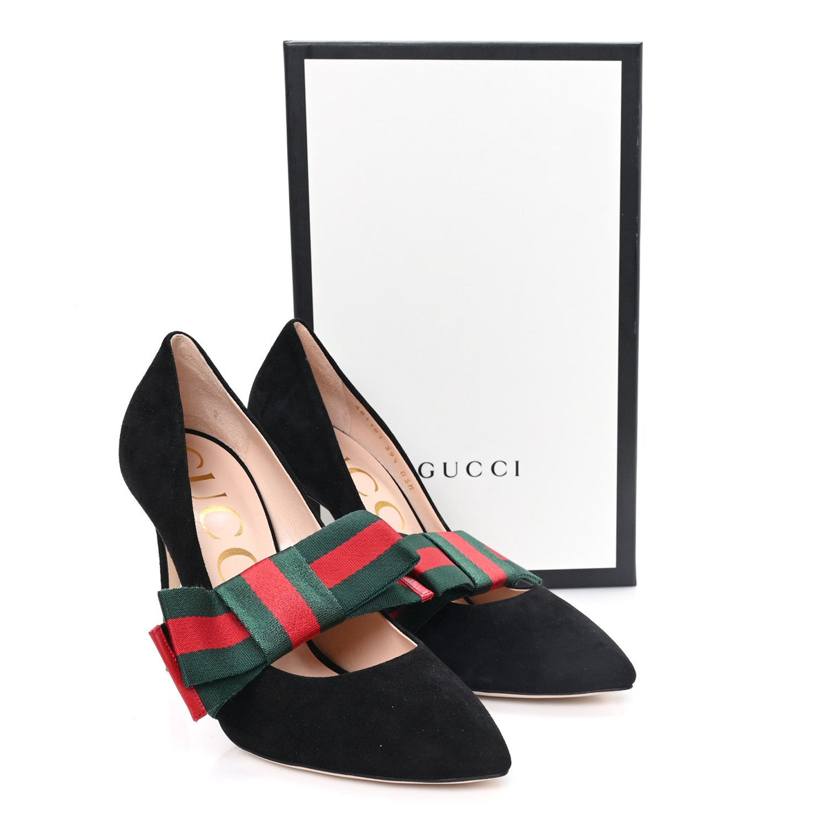 Kid Scamosciato Removable Web Bow High Heel Pumps 39.5 Black