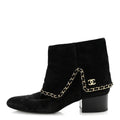 Suede Calfskin Chain CC Short Boots 38 Black
